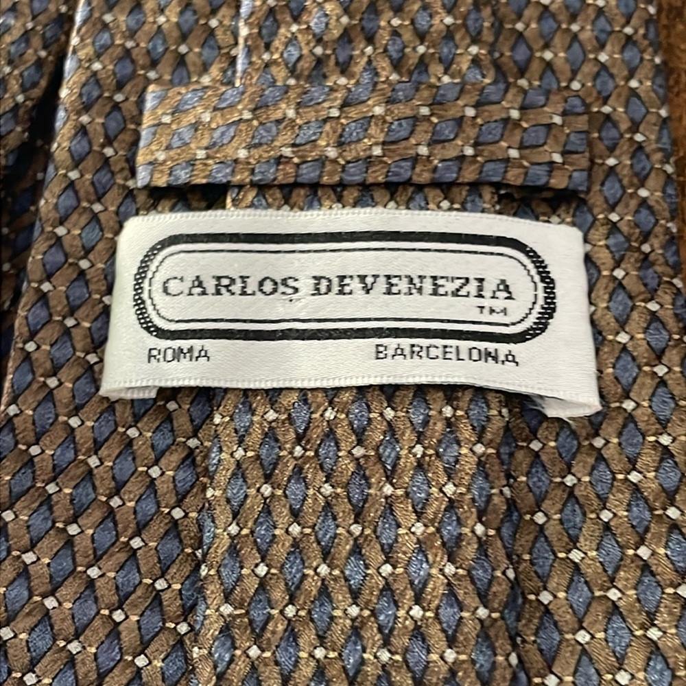 Carlos Devenezia Silk Roma Barcelona Men’s Tie in Olive and Navy with Dots
